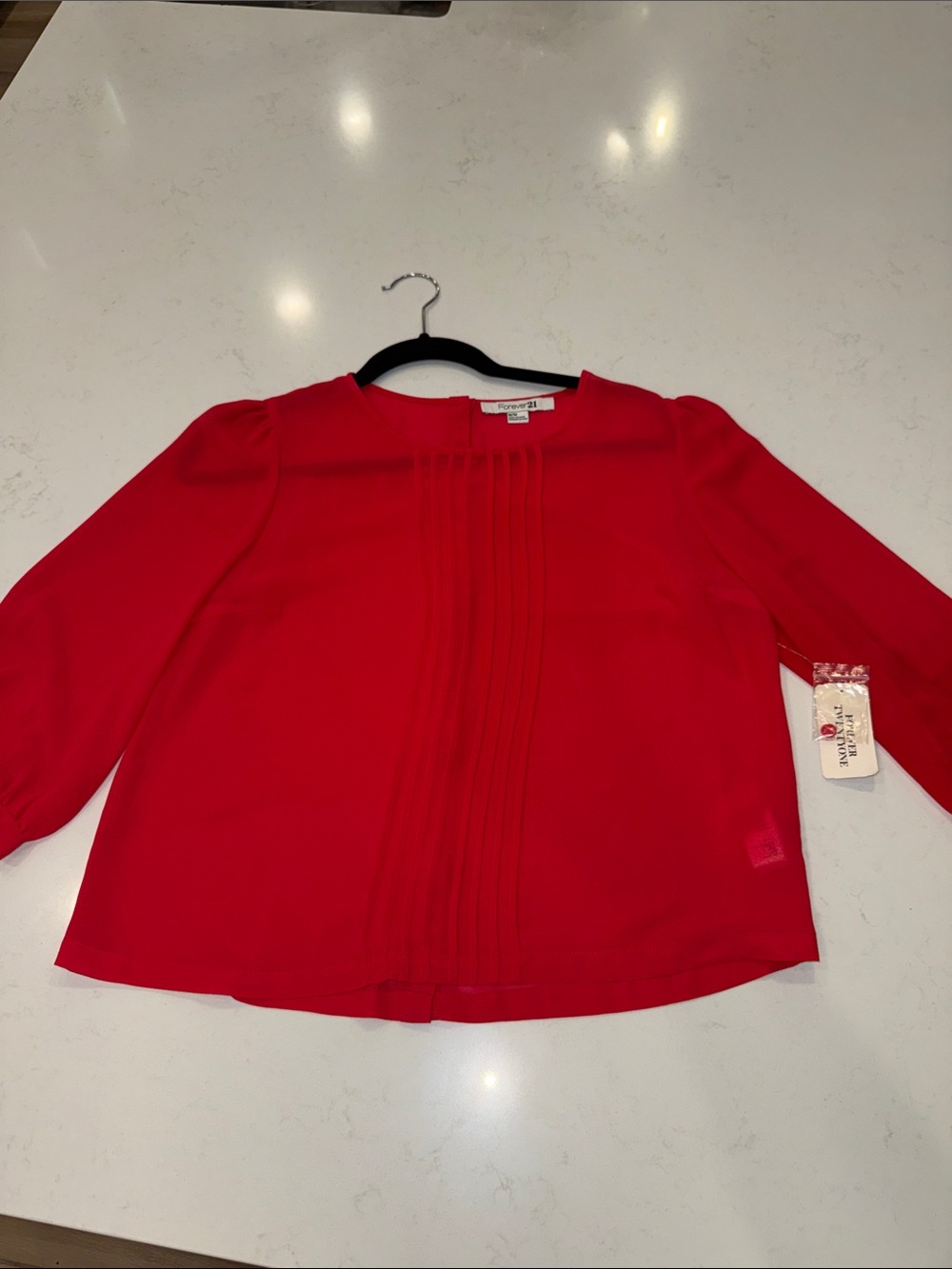 Forever 21 Bright Red Pintuck Blouse